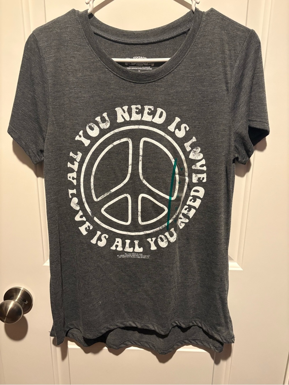 Brand New Grey Peace Sign Graphic Tee - "All You Need Is Love"